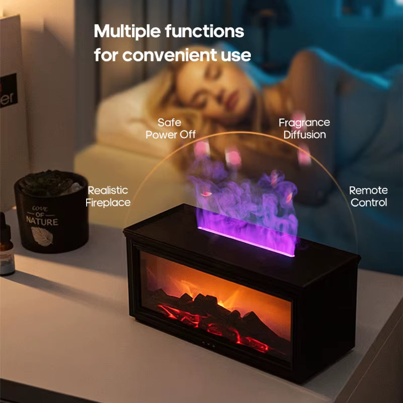 GS 8 IN 1 - New Colorful Flame Mini Fireplace Aroma Diffuser 280Ml Waterless Auto-Off Air Humidifier with Timer Remote Control for Home Gift