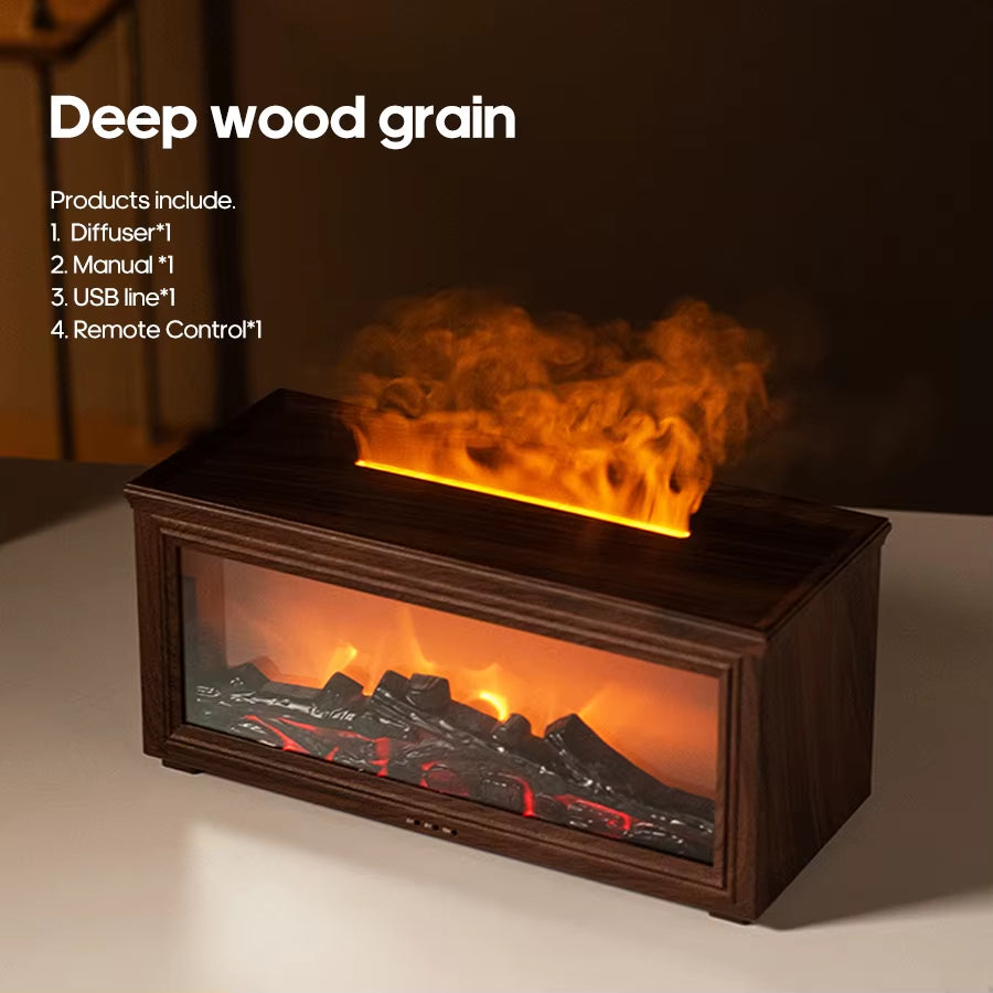 GS 8 IN 1 - New Colorful Flame Mini Fireplace Aroma Diffuser 280Ml Waterless Auto-Off Air Humidifier with Timer Remote Control for Home Gift