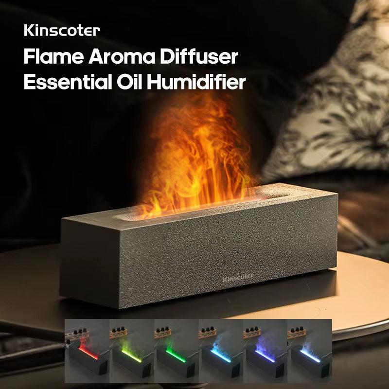 GS Flame Aroma Diffuser Air Humidifier Ultrasonic Cool Mist Maker Fogger Led Essential Oil Lamp Realistic Fire Difusor