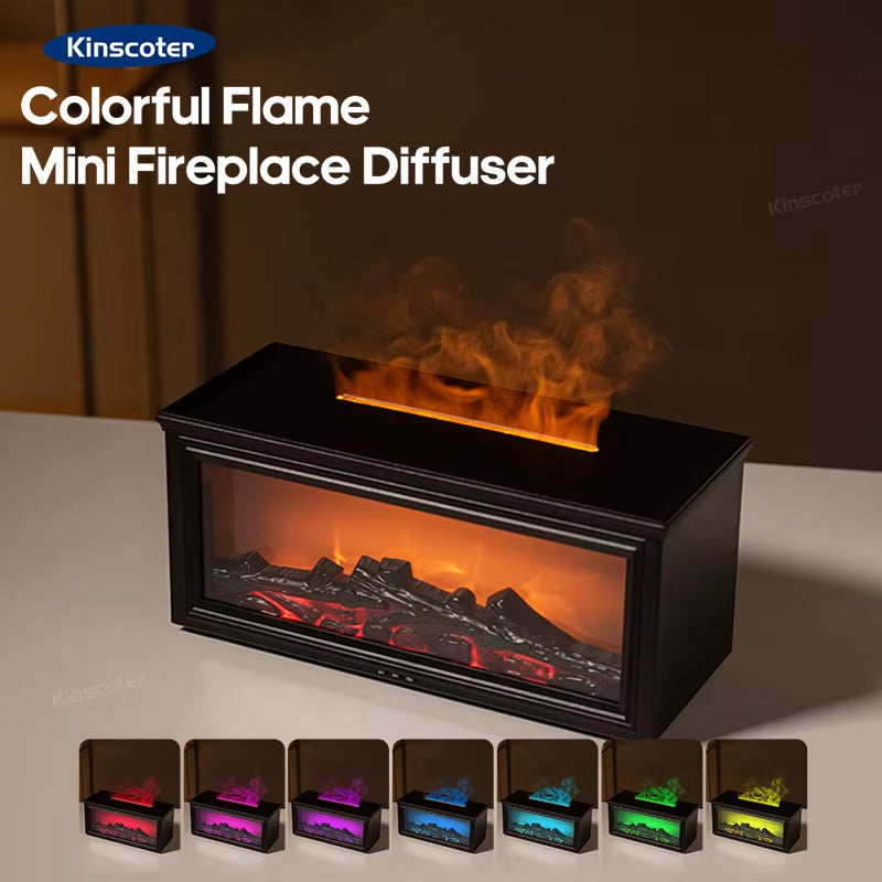 GS 8 IN 1 - New Colorful Flame Mini Fireplace Aroma Diffuser 280Ml Waterless Auto-Off Air Humidifier with Timer Remote Control for Home Gift