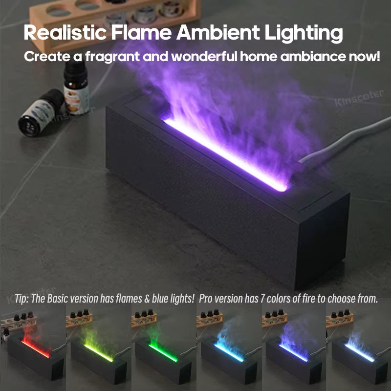 GS Flame Aroma Diffuser Air Humidifier Ultrasonic Cool Mist Maker Fogger Led Essential Oil Lamp Realistic Fire Difusor