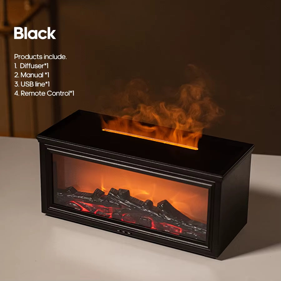 GS 8 IN 1 - New Colorful Flame Mini Fireplace Aroma Diffuser 280Ml Waterless Auto-Off Air Humidifier with Timer Remote Control for Home Gift