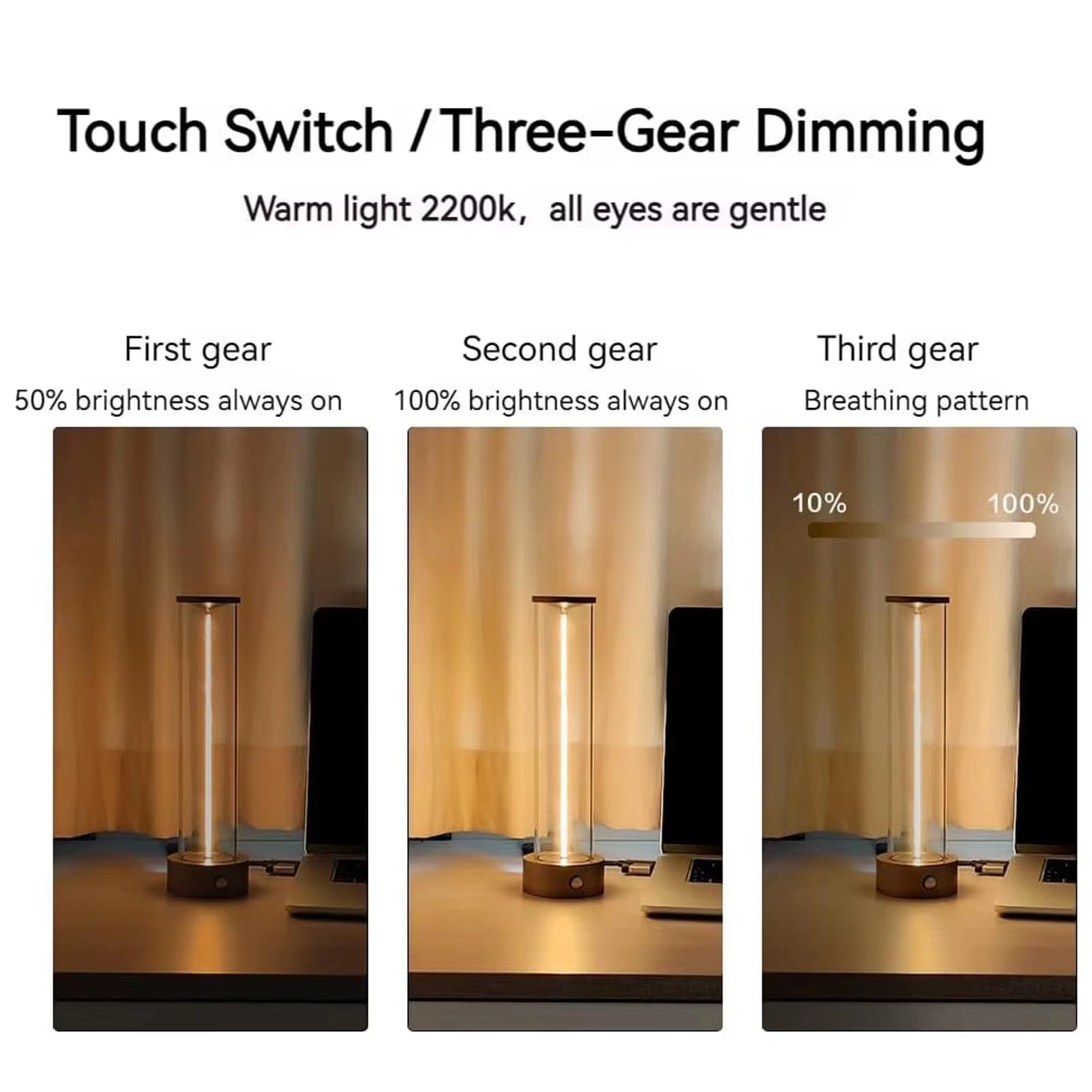 GS Rechargeable Cordless Portable LED Table Lamp with Magnetic Base, Touch Sensor & 3-Level Dimming - Ideal for Bedroom Lighting