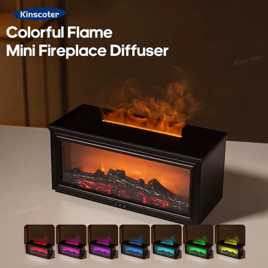 GS 8 IN 1 - New Colorful Flame Mini Fireplace Aroma Diffuser 280Ml Waterless Auto-Off Air Humidifier with Timer Remote Control for Home Gift