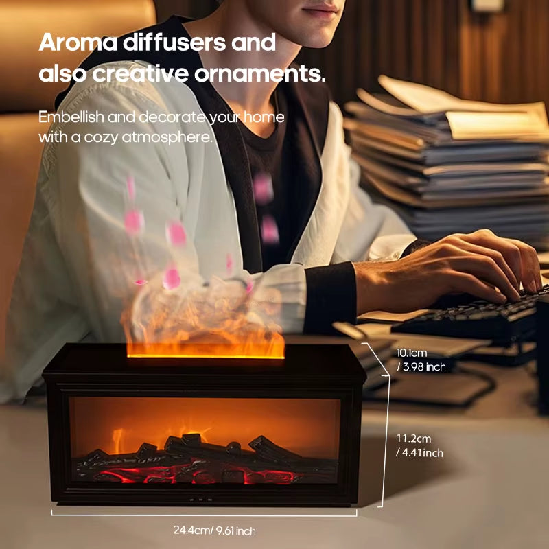 GS 8 IN 1 - New Colorful Flame Mini Fireplace Aroma Diffuser 280Ml Waterless Auto-Off Air Humidifier with Timer Remote Control for Home Gift